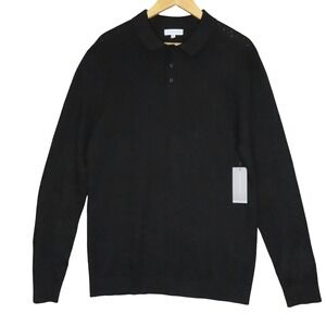 Geoffrey Beene Mens Black Long Sleeve Polo Sweater Shirt Large NEW